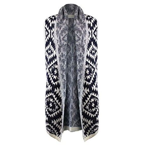 Knit Aztec Print Kimono Vest Cardigan - Picture 5 of 8